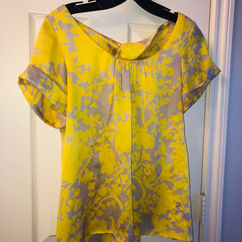 Anthropologie Silk Yellow and Gray Blouse